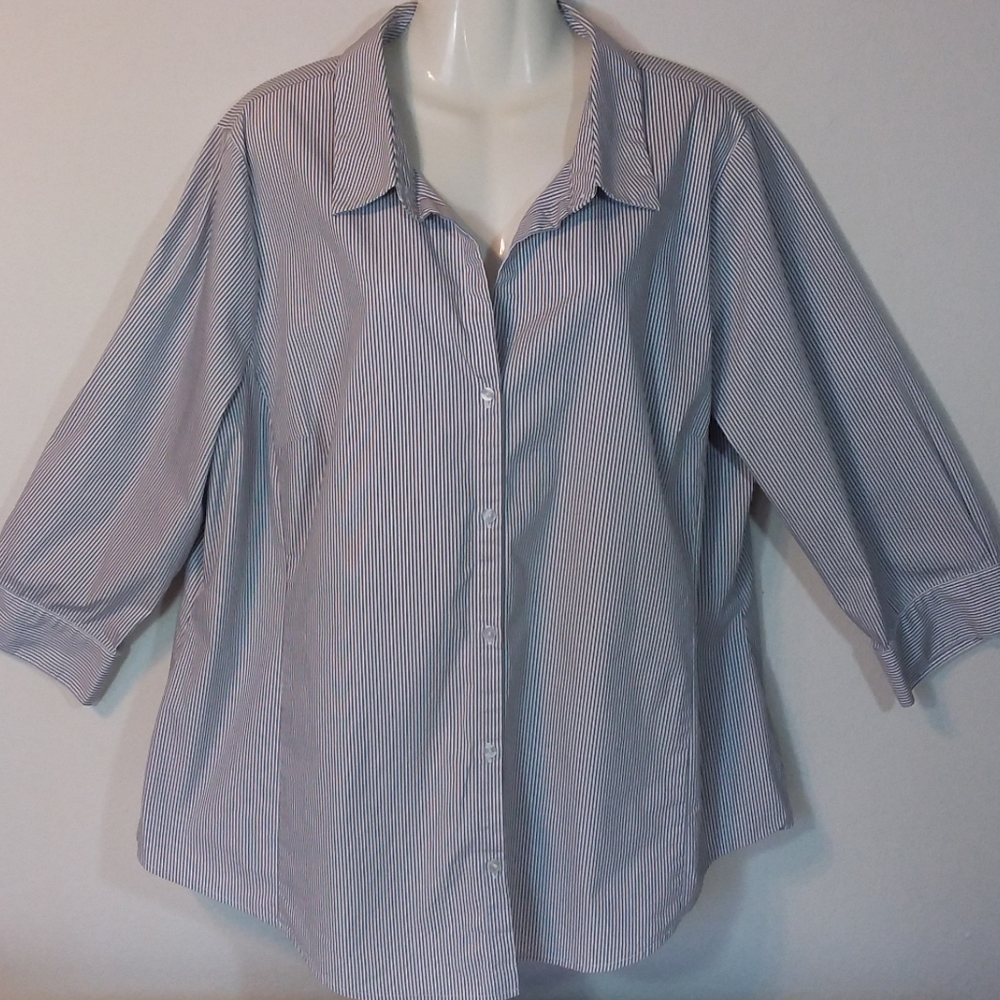 Worthington Plus (2X) Gray & White Stripe Shirt